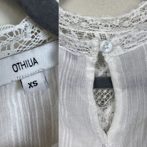 Anthropologie Ivory Lace Ruffled Bib Blouse Puff Sleeve Poetcore Romantic Top XS - Picture 5 of 7